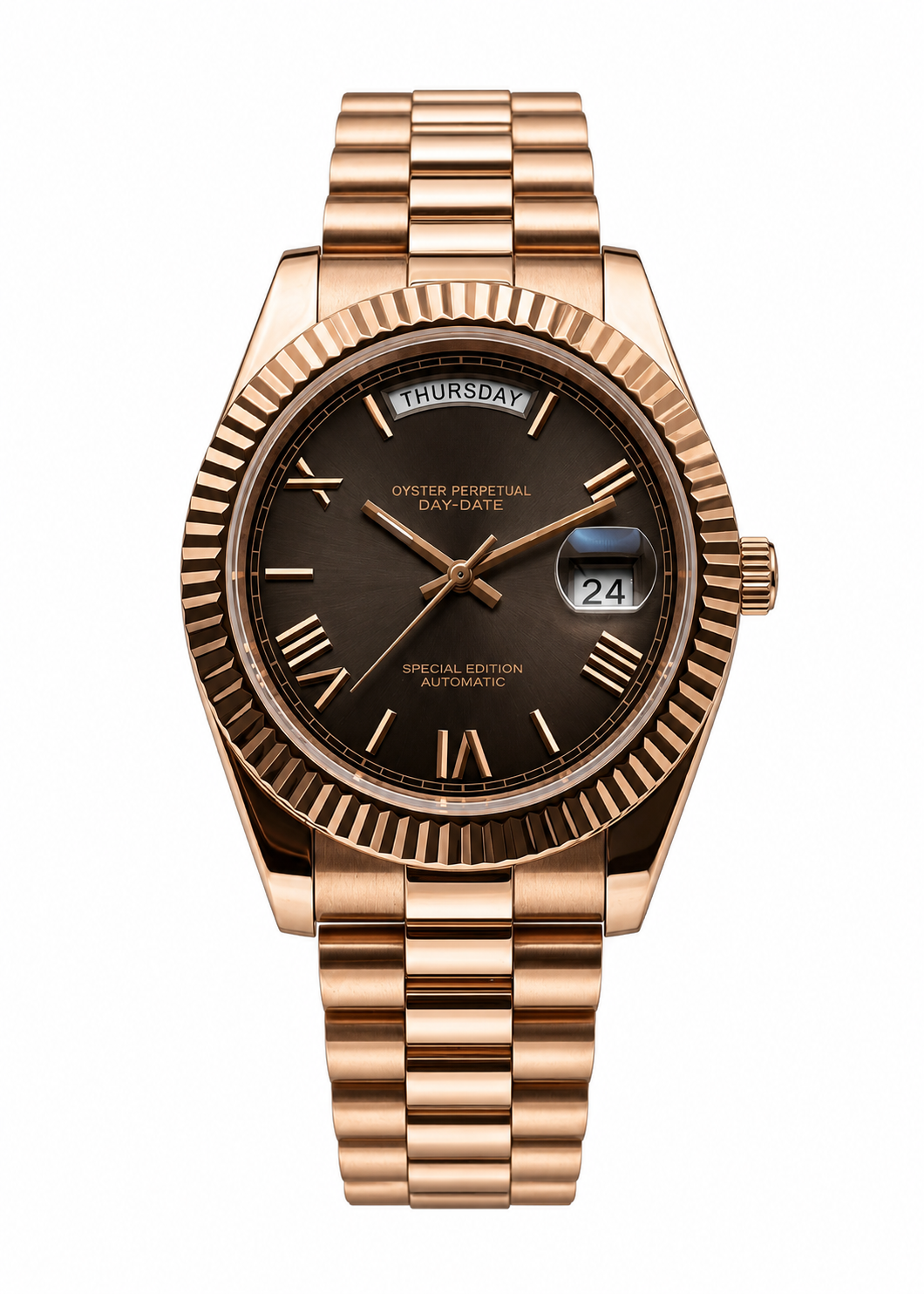 Day-Date Style · Rose Gold Smoke Dial