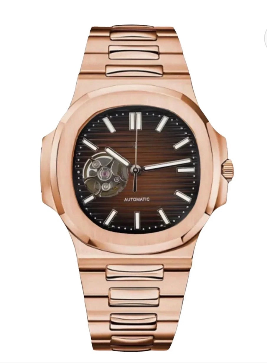 Nautilus Style · Rose Gold & Chocolate Open Heart