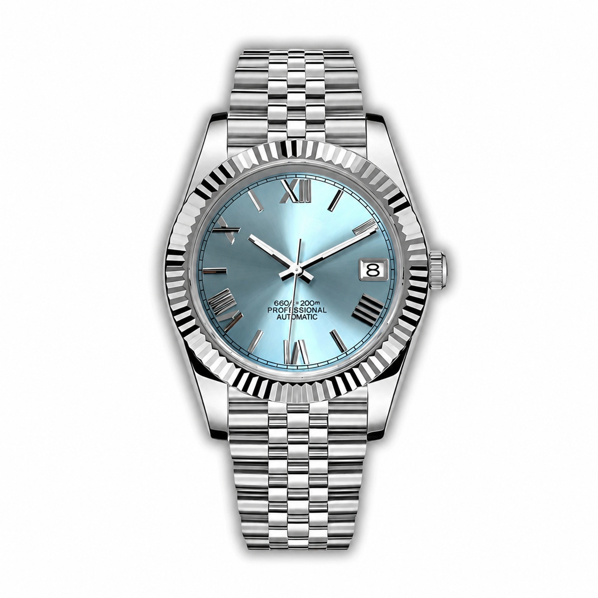 Datejust Style · Ice Blue Roman Numerals