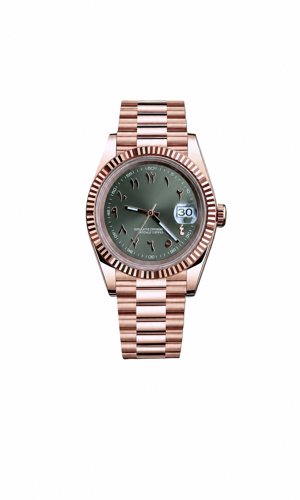 Datejust Style · Rose & Olive Green Arabic Dial