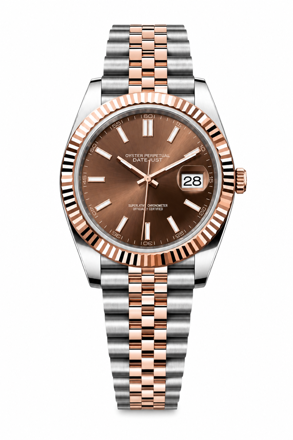 Datejust Style · Two Tone Rose & Silver Chocolate Dial