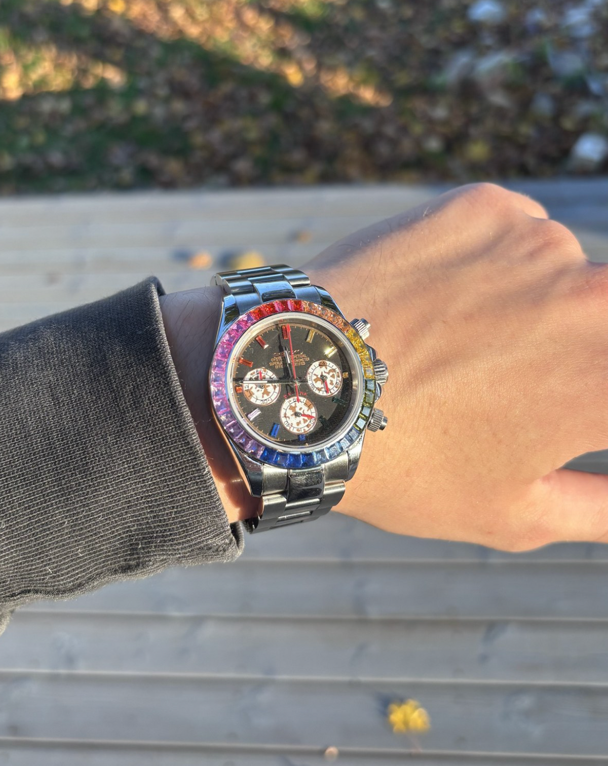 Daytona Style Rainbow Bezel on the wrist
