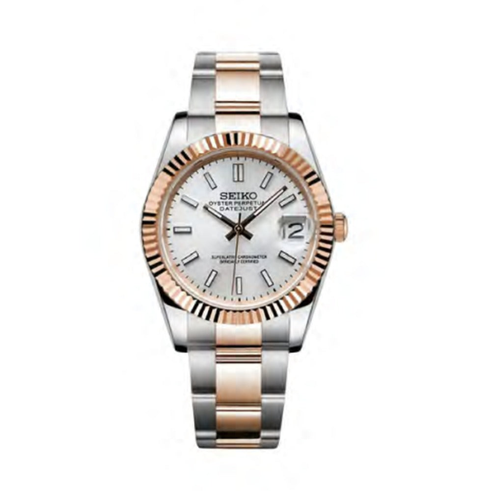 Datejust Style · Two-Tone Rose Gold White