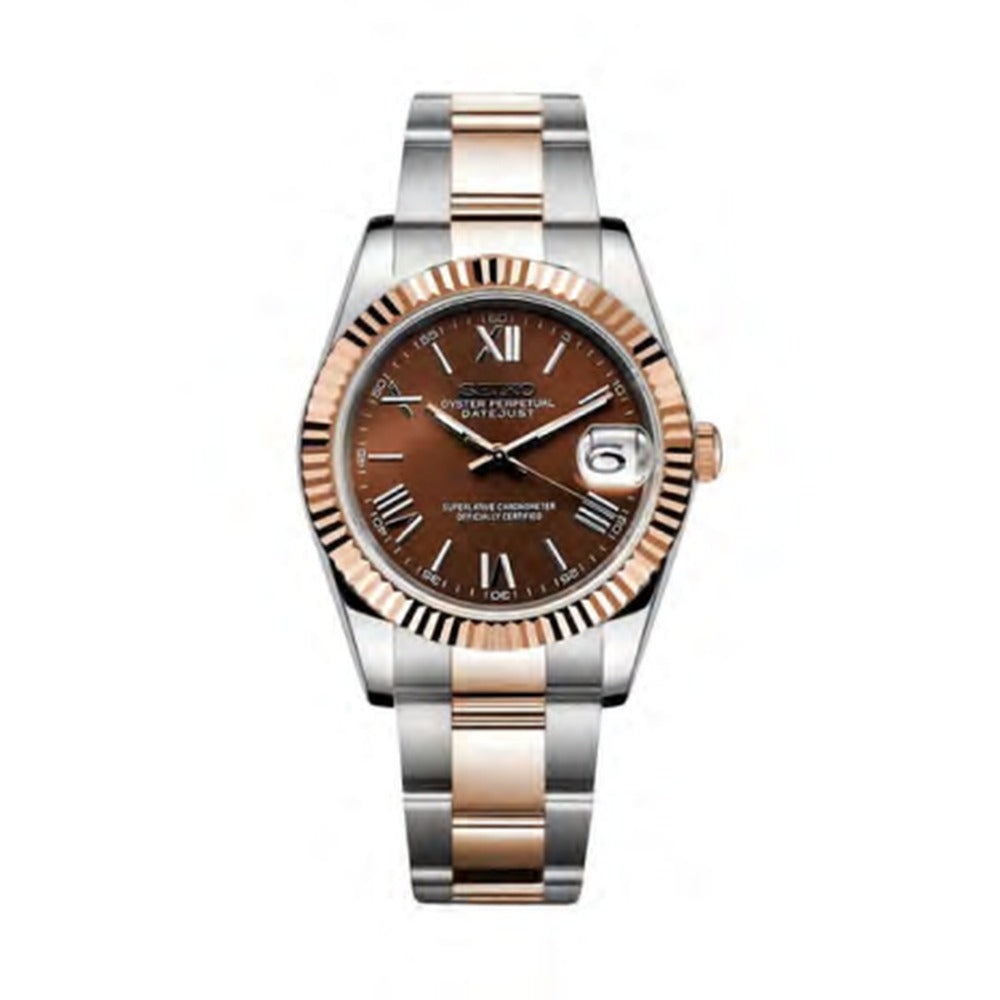 Datejust Style · Two-Tone Rose Gold Chocolate Roman