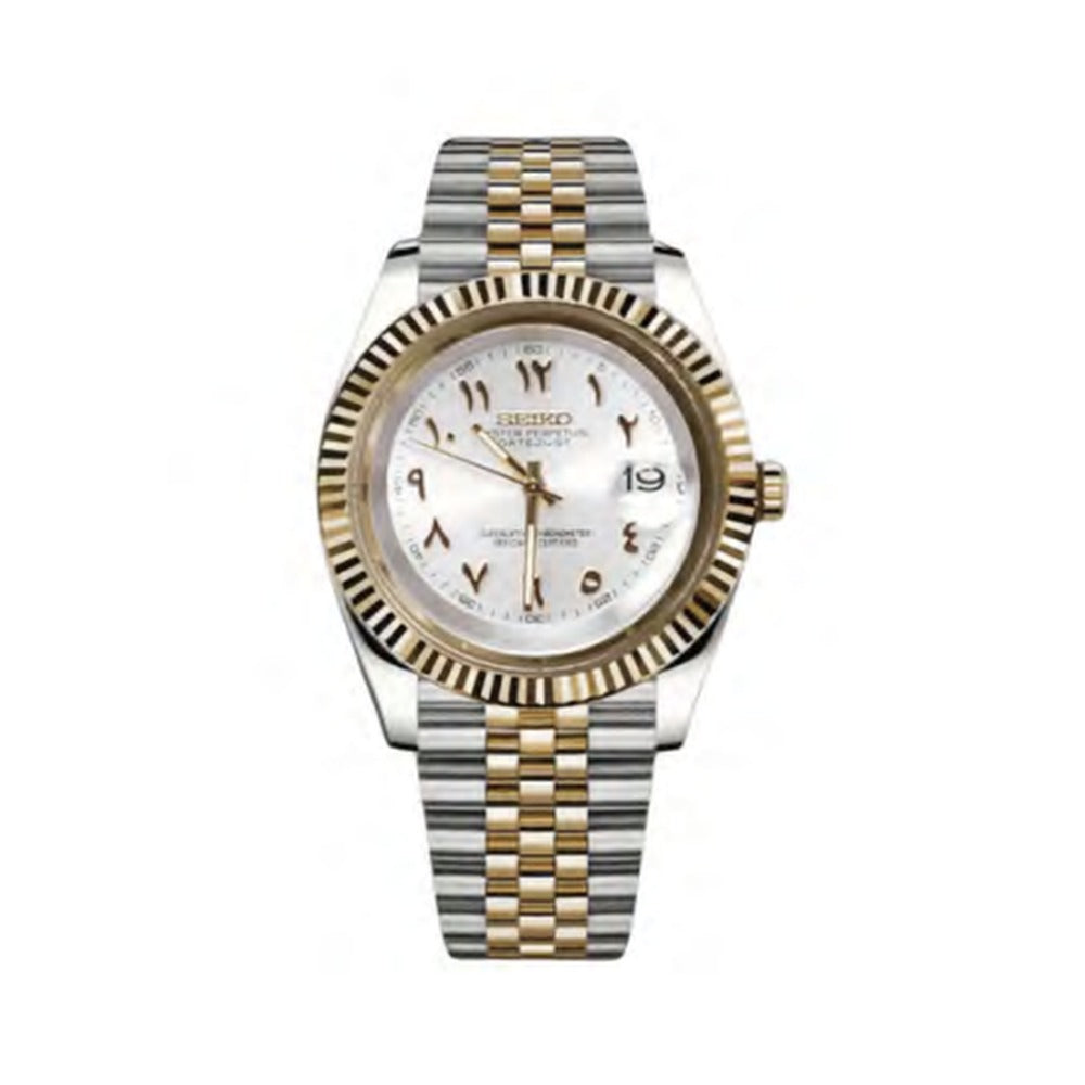 Datejust Style · Two-Tone White Arabic