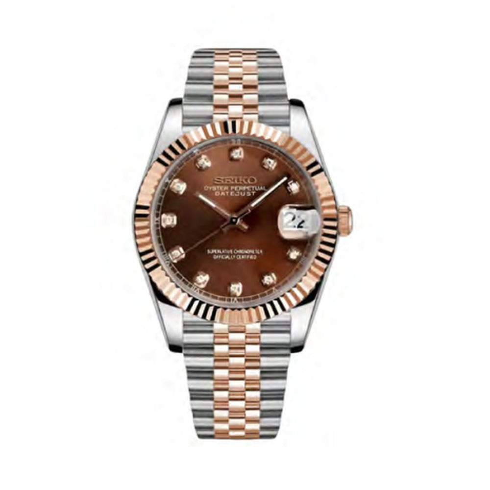 Datejust Style · Two-Tone Crystal Chocolate